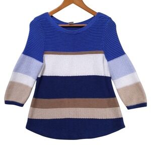 Chicos Classic Knit Striped 3/4 Sleeves Pullover Women Sz 1/M Sweater Colorblock